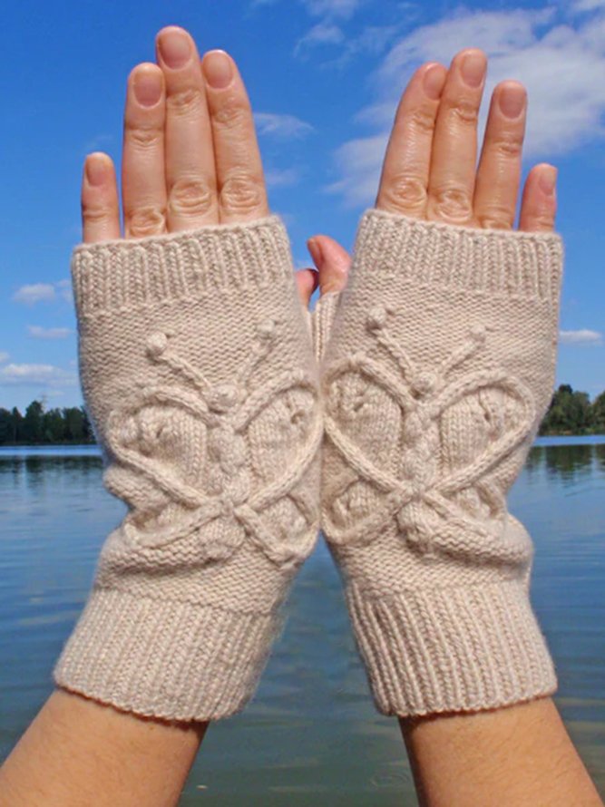 Butterfly Woolen Fingerless Gloves