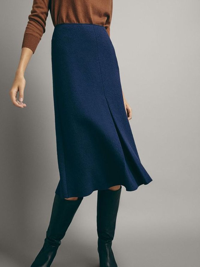 Dark Blue Casual Vintage Simple Skirt
