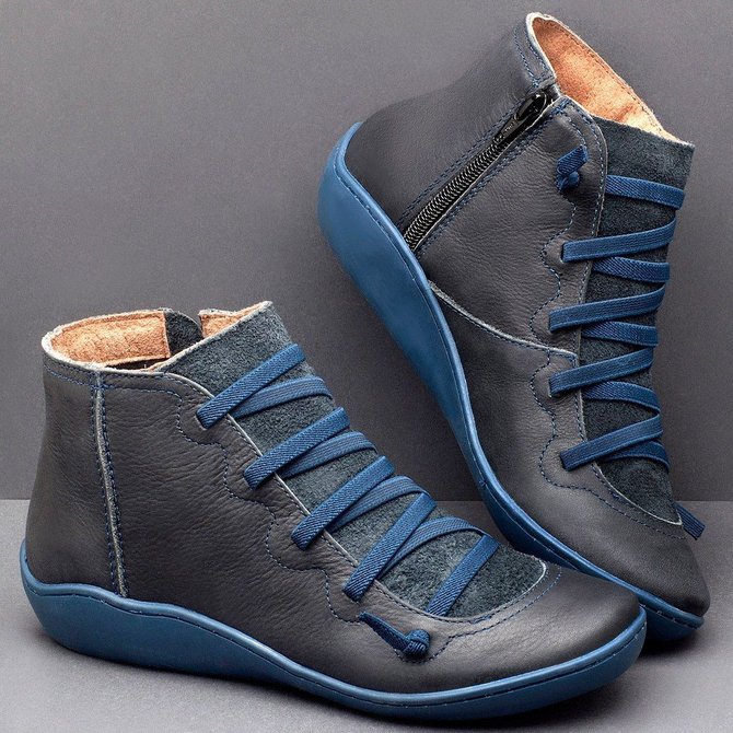 Women Leather Flat Heel PU Boots
