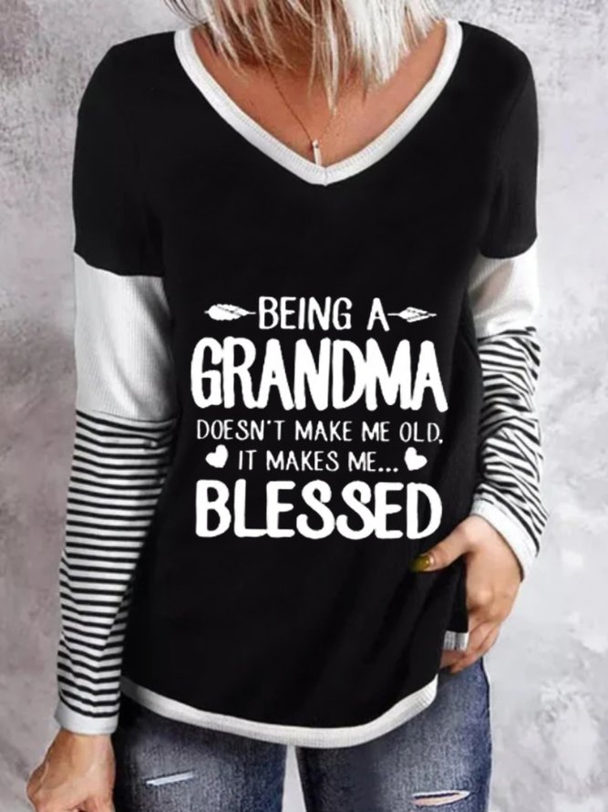 Casual Long Sleeve V Neck Printed Top T-shirt