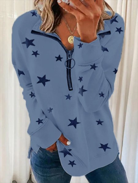 Printed Zipper Casual Sweatshirt