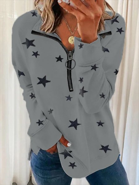 Printed Zipper Casual Sweatshirt
