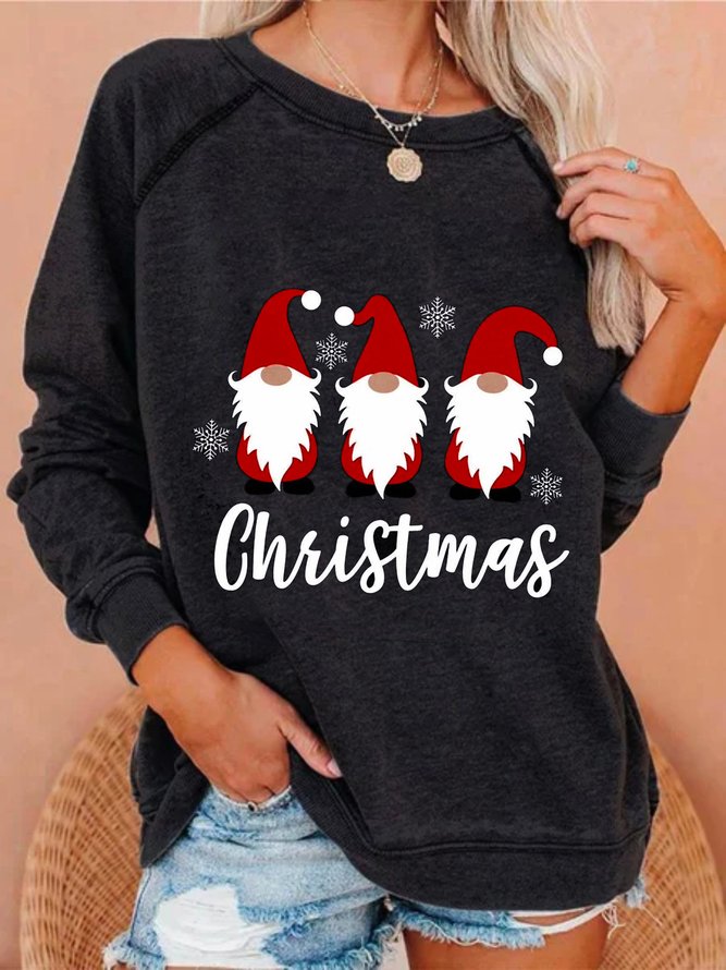 Christmas Xmas Long Sleeve Round Neck Plus Size Printed Tops Sweatshirts