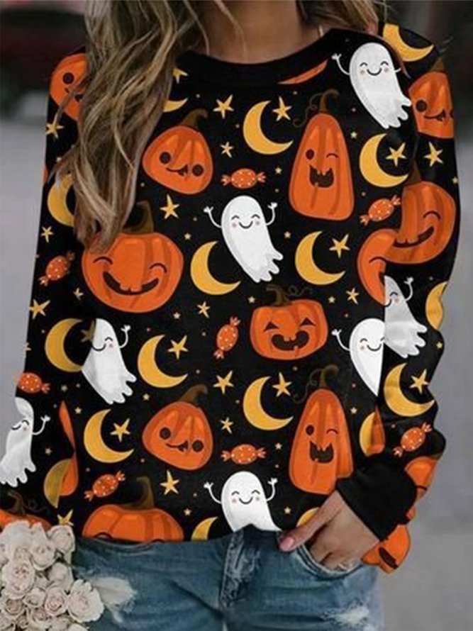 Casual Printed Loosen Crew Neck Sweatshirt
