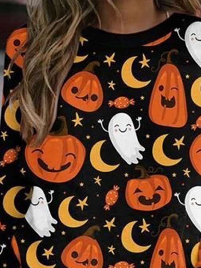 Casual Printed Loosen Crew Neck Sweatshirt