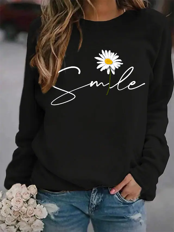 Printed Long Sleeve Crew Neck Casual Sweatshirt