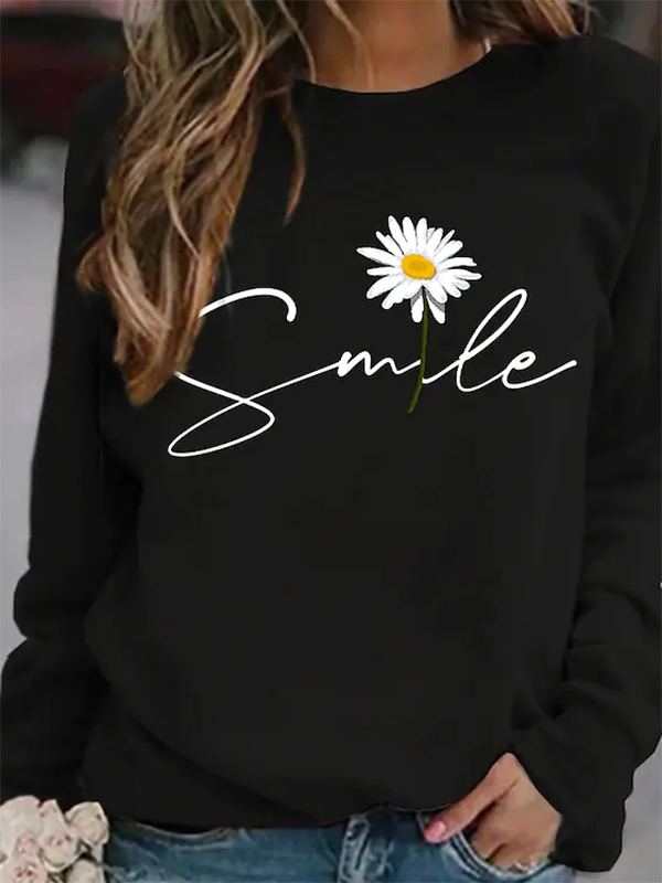 Printed Long Sleeve Crew Neck Casual Sweatshirt