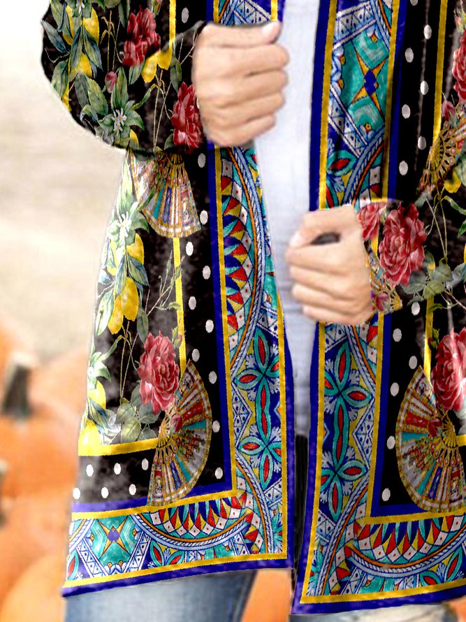 Collarless Vintage Cotton Blends Cardigan