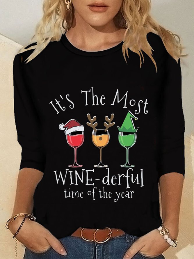 Christmas Xmas Long Sleeve Round Neck Printed Top T-shirt Xmas T-shirt