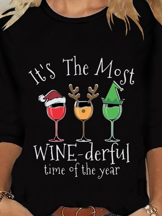 Christmas Xmas Long Sleeve Round Neck Printed Top T-shirt Xmas T-shirt