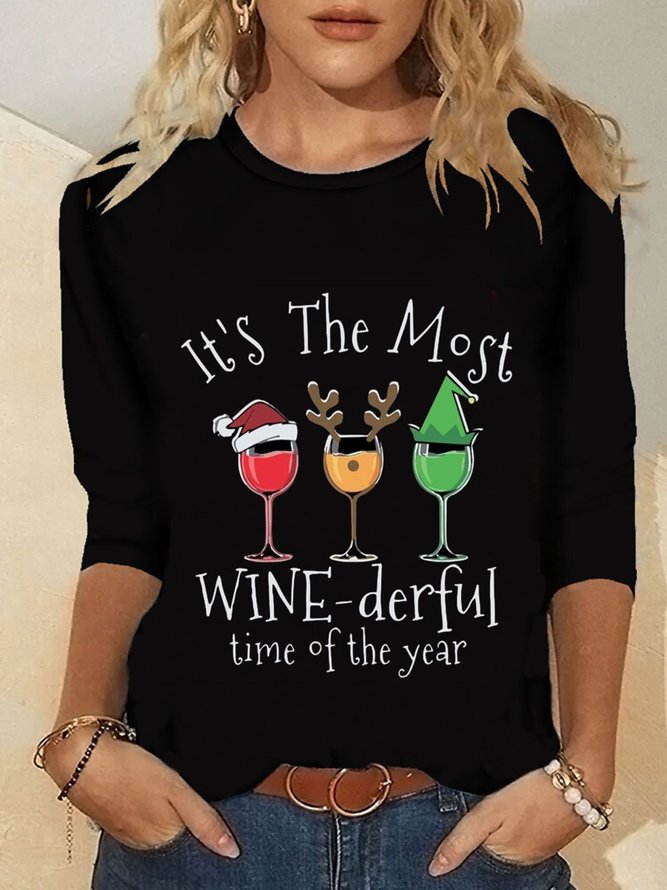 Christmas Xmas Long Sleeve Round Neck Printed Top T-shirt Xmas T-shirt