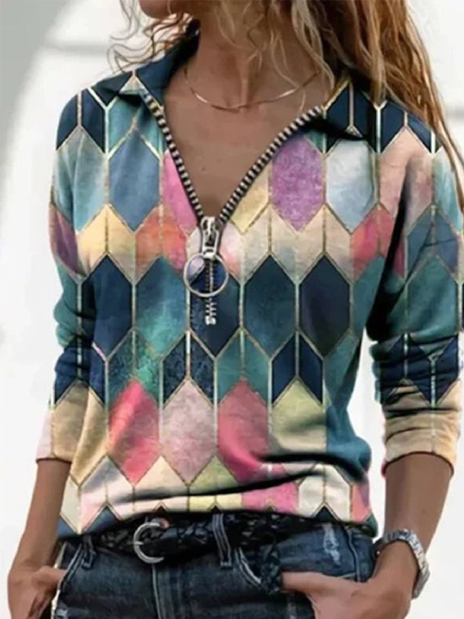 Women Casual Multicolor Long Sleeve Shirt