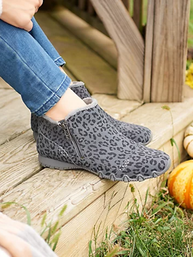 Faux Leather Panel Zip and Fleece Soft Ankle Ankle Boots