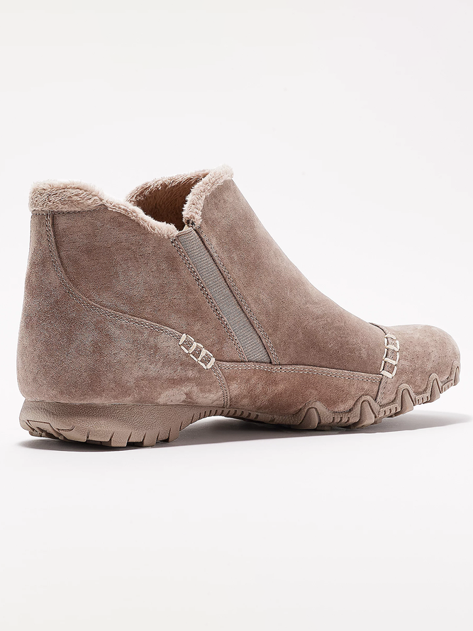 Faux Leather Panel Zip and Fleece Soft Ankle Ankle Boots