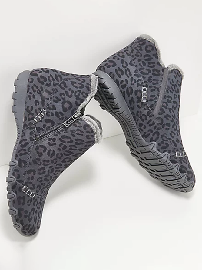 Faux Leather Panel Zip and Fleece Soft Ankle Ankle Boots