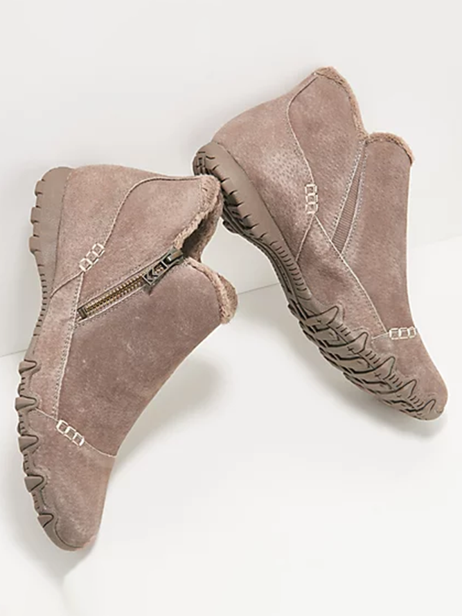 Faux Leather Panel Zip and Fleece Soft Ankle Ankle Boots