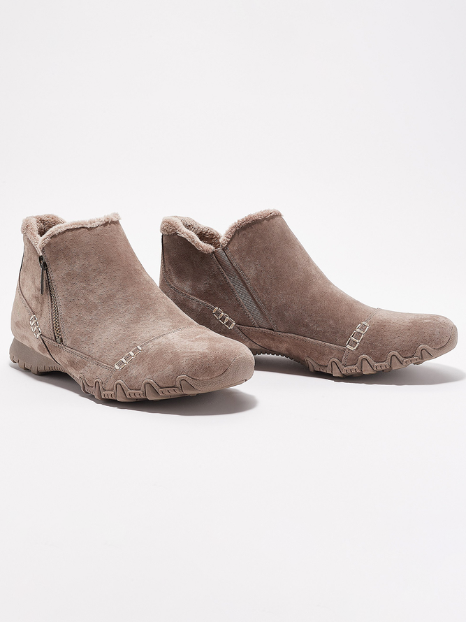 Faux Leather Panel Zip and Fleece Soft Ankle Ankle Boots