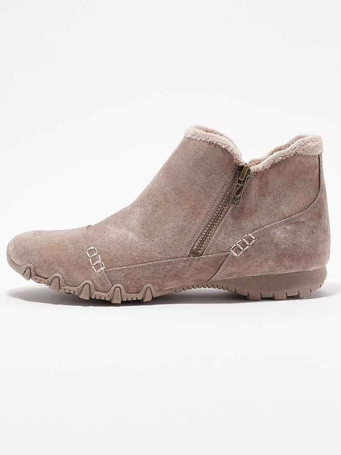 Faux Leather Panel Zip and Fleece Soft Ankle Ankle Boots