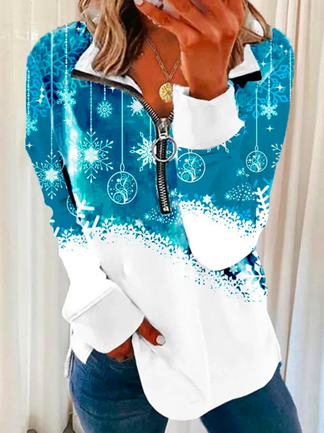 Lapel Casual Cotton Blends Christmas Hoodies & Sweatshirt