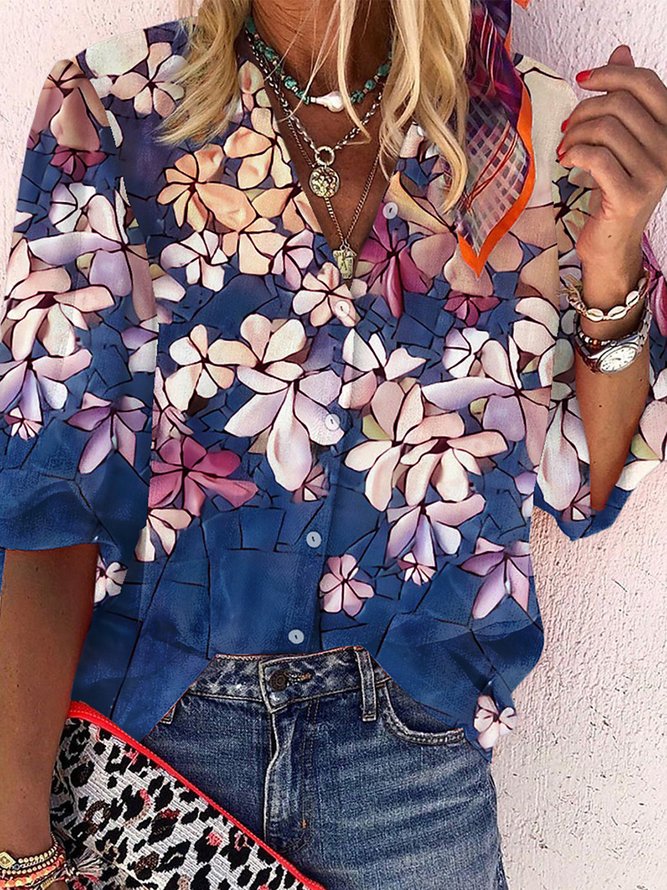 Boho Floral Buttoned Blouse