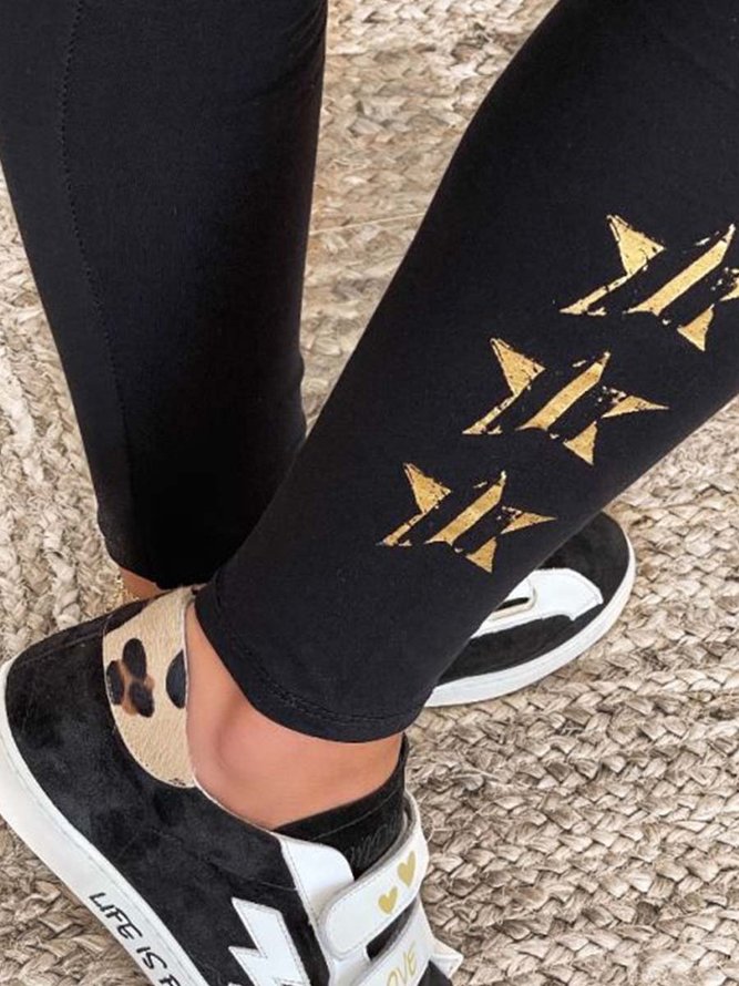 Regular Fit Basics Cotton Blends Star Leggings