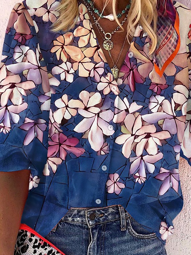 Boho Floral Buttoned Blouse