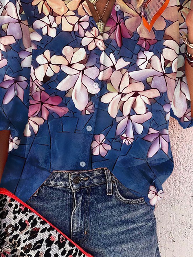 Boho Floral Buttoned Blouse