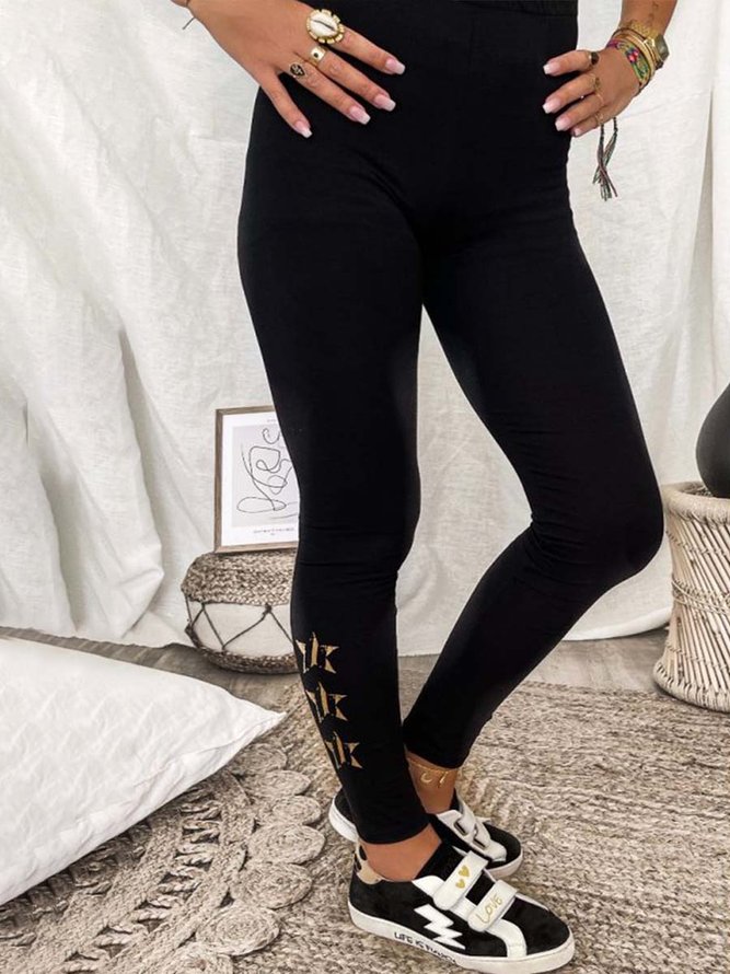 Regular Fit Basics Cotton Blends Star Leggings