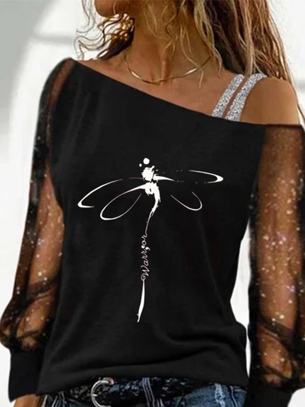 Mesh Dragonfly Long Sleeve Casual Shirt & Top