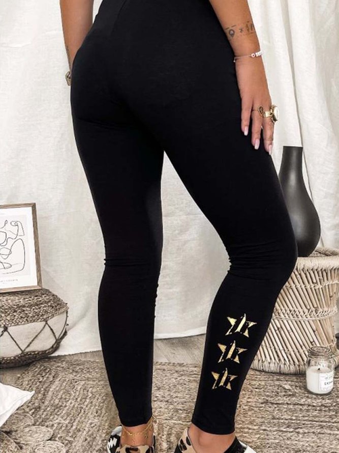 Regular Fit Basics Cotton Blends Star Leggings