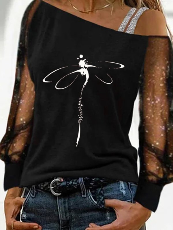 Mesh Dragonfly Long Sleeve Casual Shirt & Top