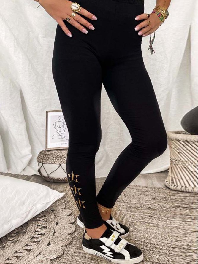 Regular Fit Basics Cotton Blends Star Leggings