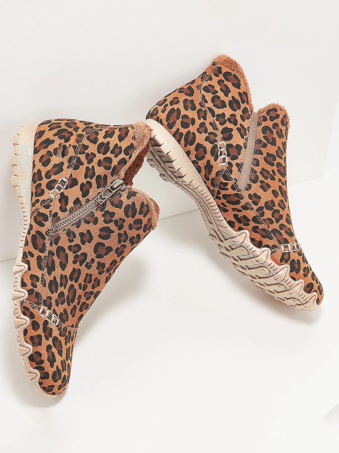 Faux Leather Panel Zip and Fleece Soft Ankle Ankle Boots