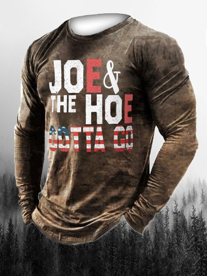 Men's Text American Flag Element Graphic Print Round Neck Long-Sleeved Tee