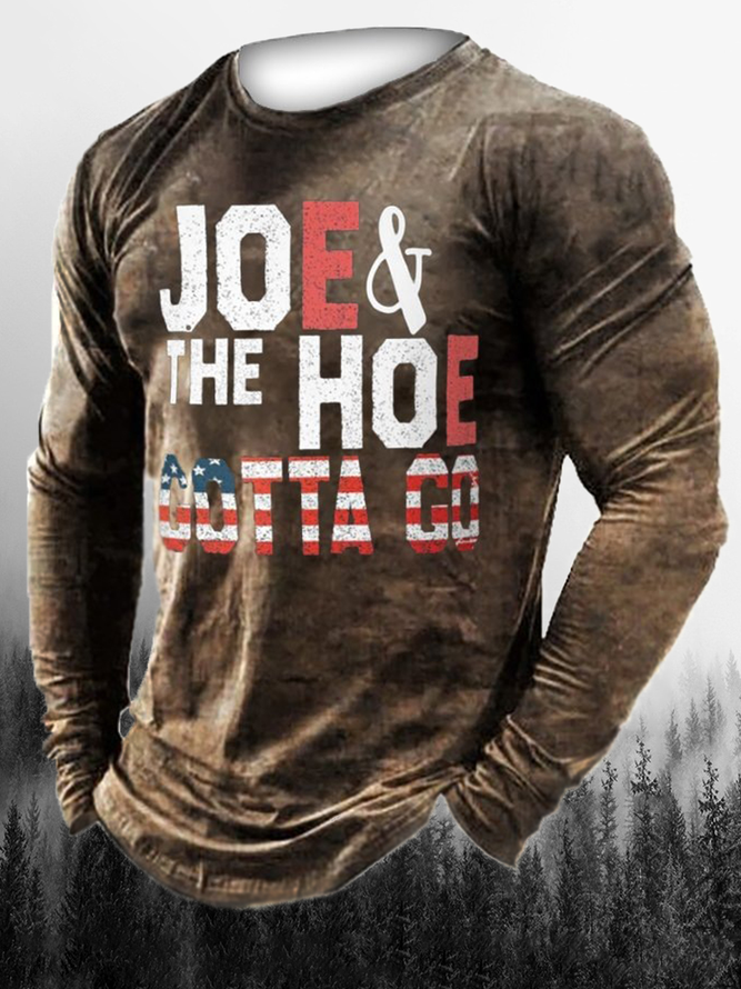 Men's Text American Flag Element Graphic Print Round Neck Long-Sleeved Tee