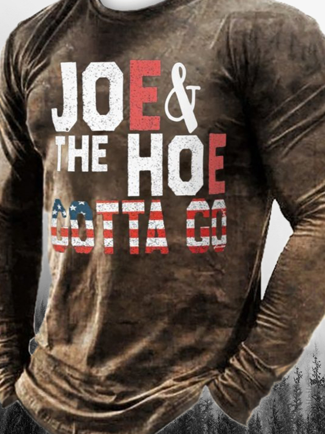 Men's Text American Flag Element Graphic Print Round Neck Long-Sleeved Tee
