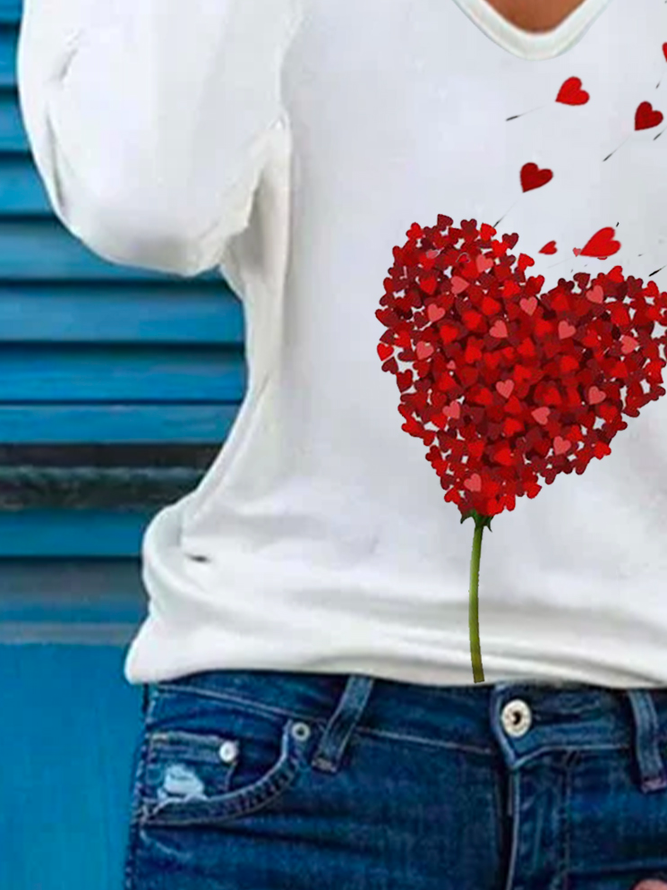 Casual Cotton Blends heart Long Sleeve T-shirt