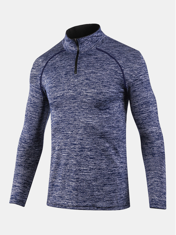 Men's Moisture Wicking And Quick-Drying Training Sports Stand-Up Collar Half-Opening Long-Sleeved Tee