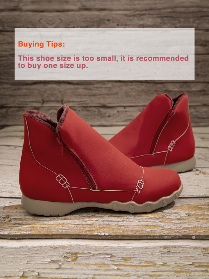 Faux Leather Panel Zip and Fleece Soft Ankle Ankle Boots