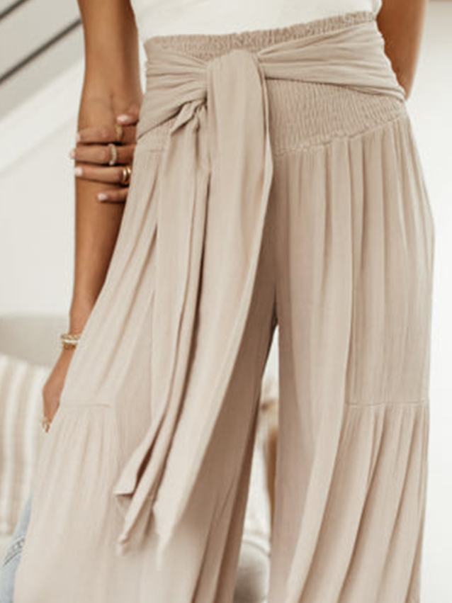 Simple and casual slack loose lace-up trousers