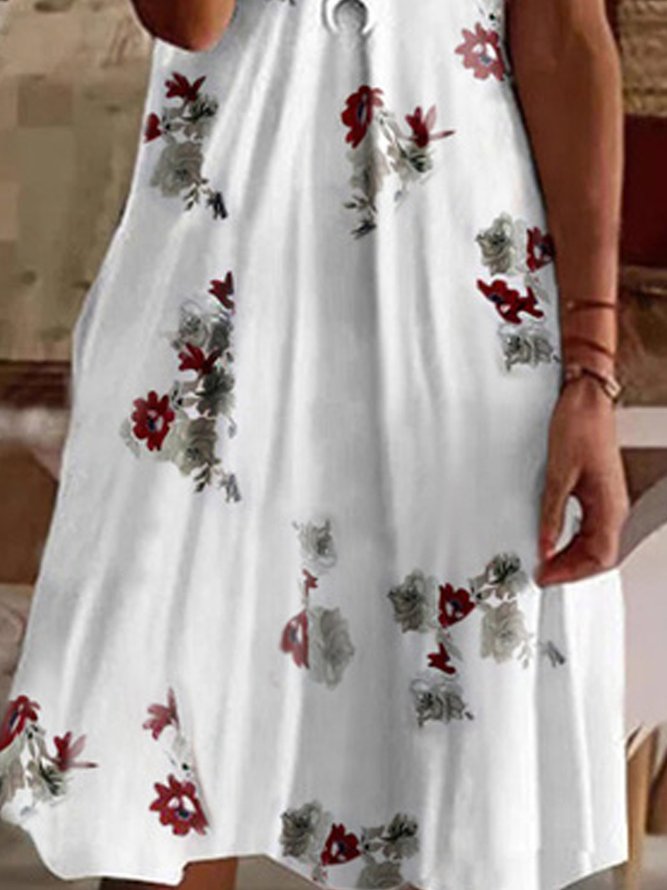 V-neck loose pineapple floral print suspender dress Loosen Dresses