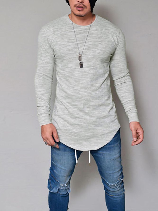Solid Color Round Neck Men's Long Sleeve Casual Tee