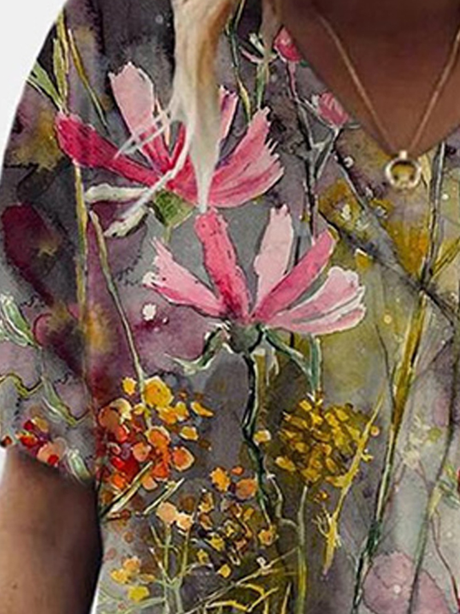 Cotton Blends Loosen Floral T-shirt
