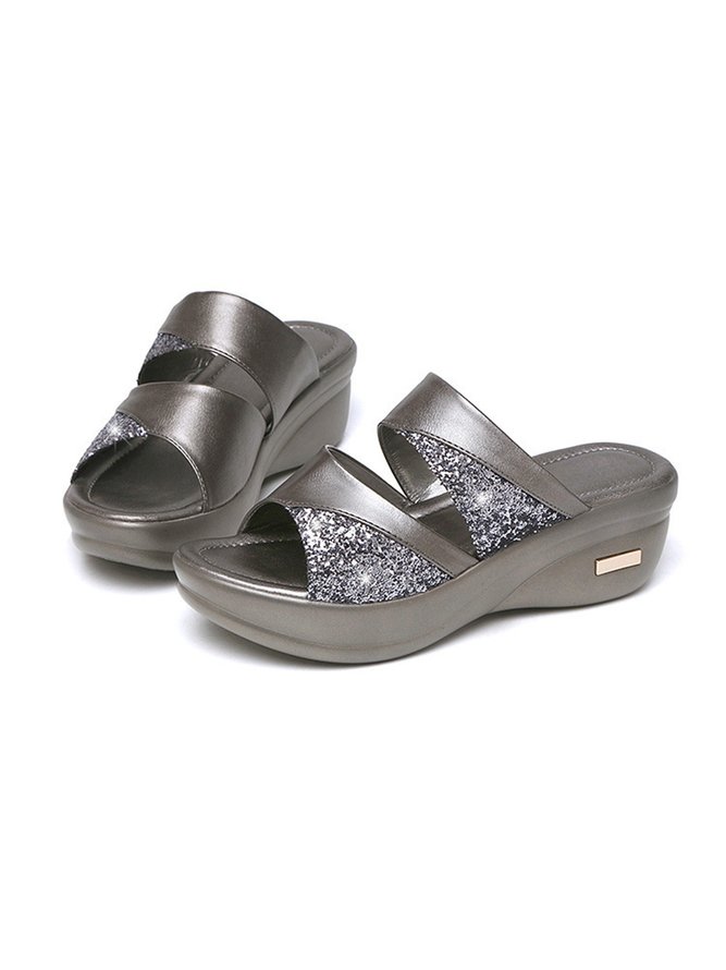 Glitter Shiny Panel Platform Heel Sandals