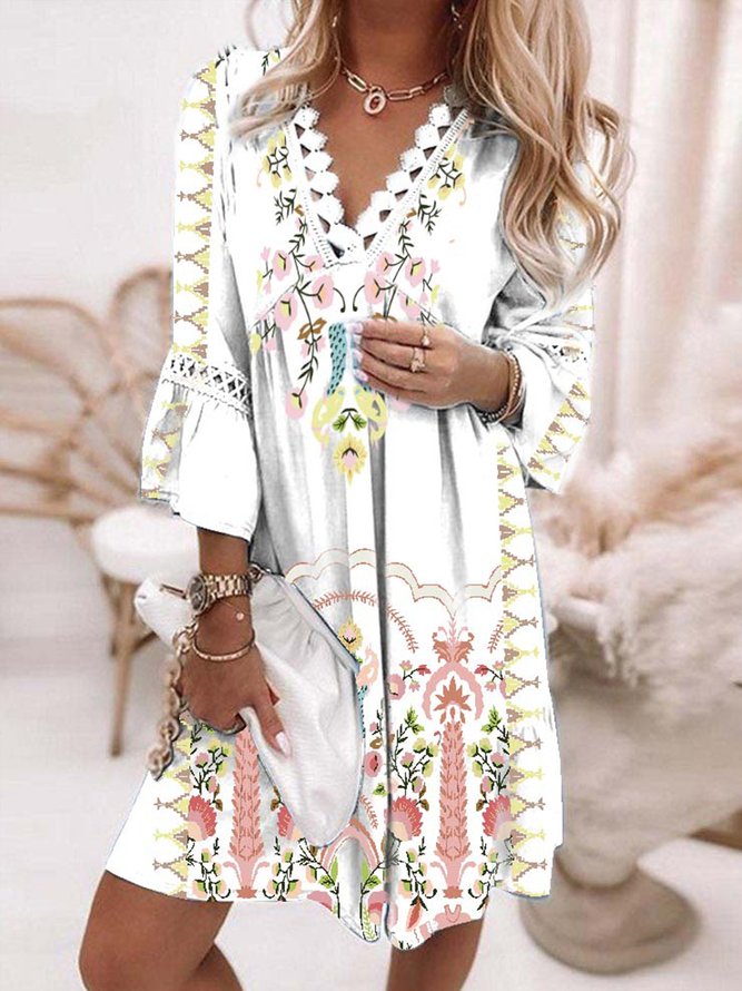 Boho Loosen Short Sleeve Woven Dress
