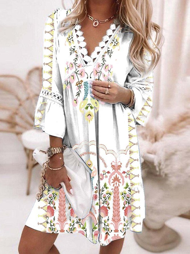 Boho Loosen Short Sleeve Woven Dress