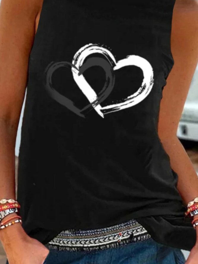 Casual Sleeveless Round Neck Heart Printed  Vests