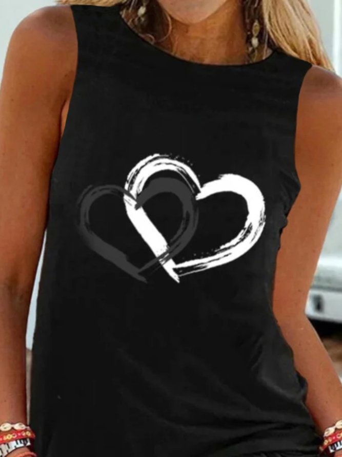 Casual Sleeveless Round Neck Heart Printed  Vests