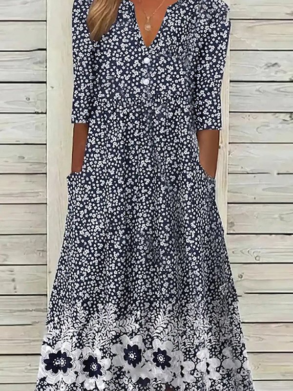 Casual Floral Short Sleeve Woven Dress