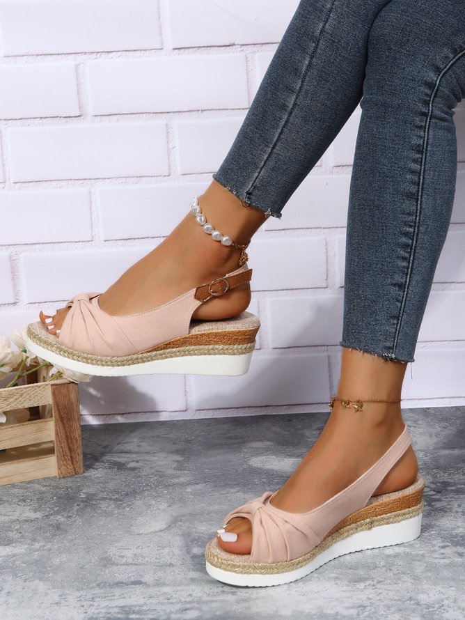 Bow Weave Fish Mouth Wedge Sandals